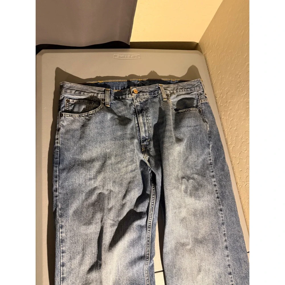 Levis 569 Loose Straight Jeans Mens 38x26 Medium Wash Blue Denim Hemmed H0606